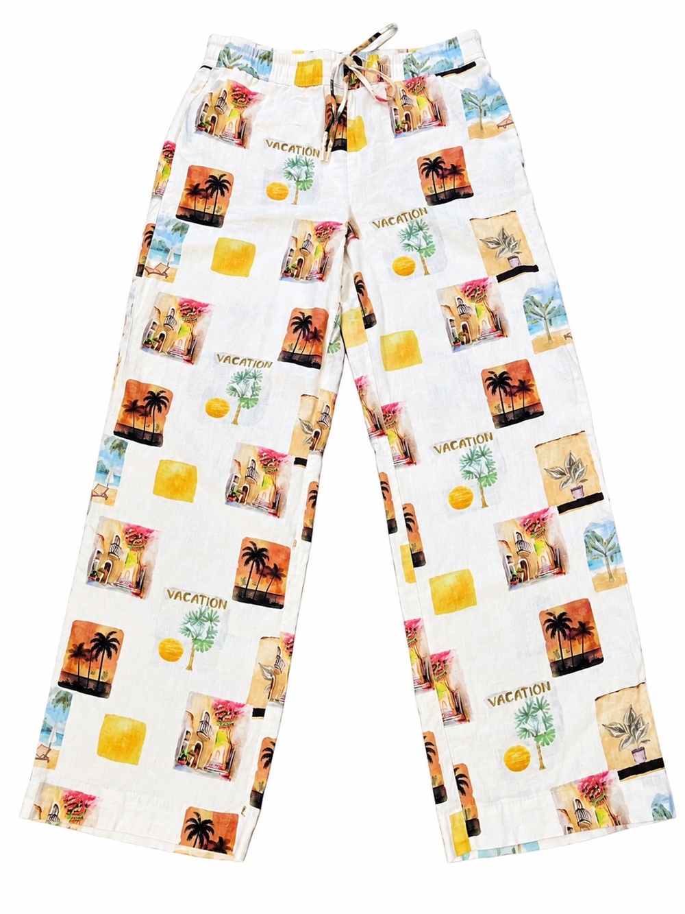 C&C California White Vacation-Print Lounge linen blend pants. Size small
